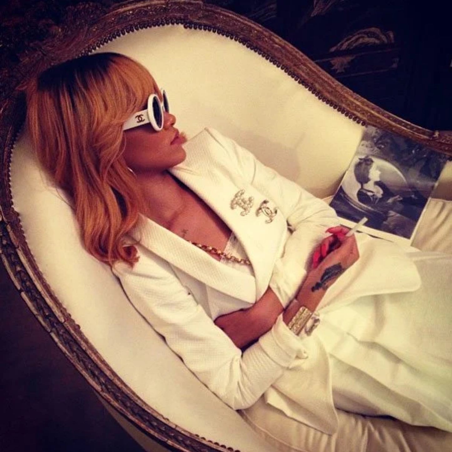 CHANEL white oversize with “CHANEL PARIS” on lenses - 1993