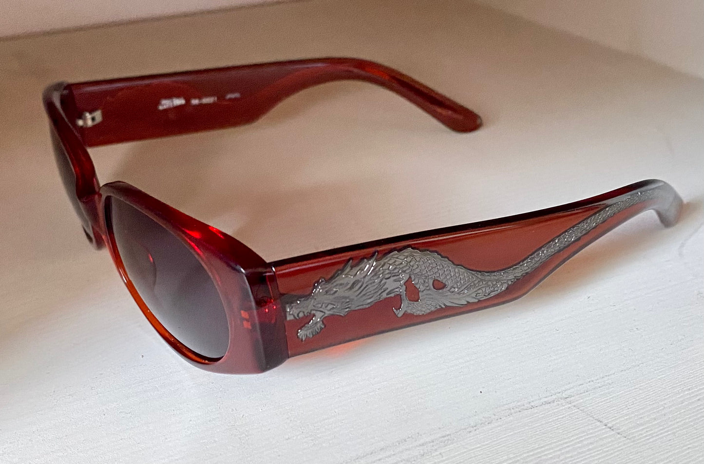 56-0021 jean paul gaultier sunglasses dragon vintage red jpg y2k rare unique haute couture avant garde runway