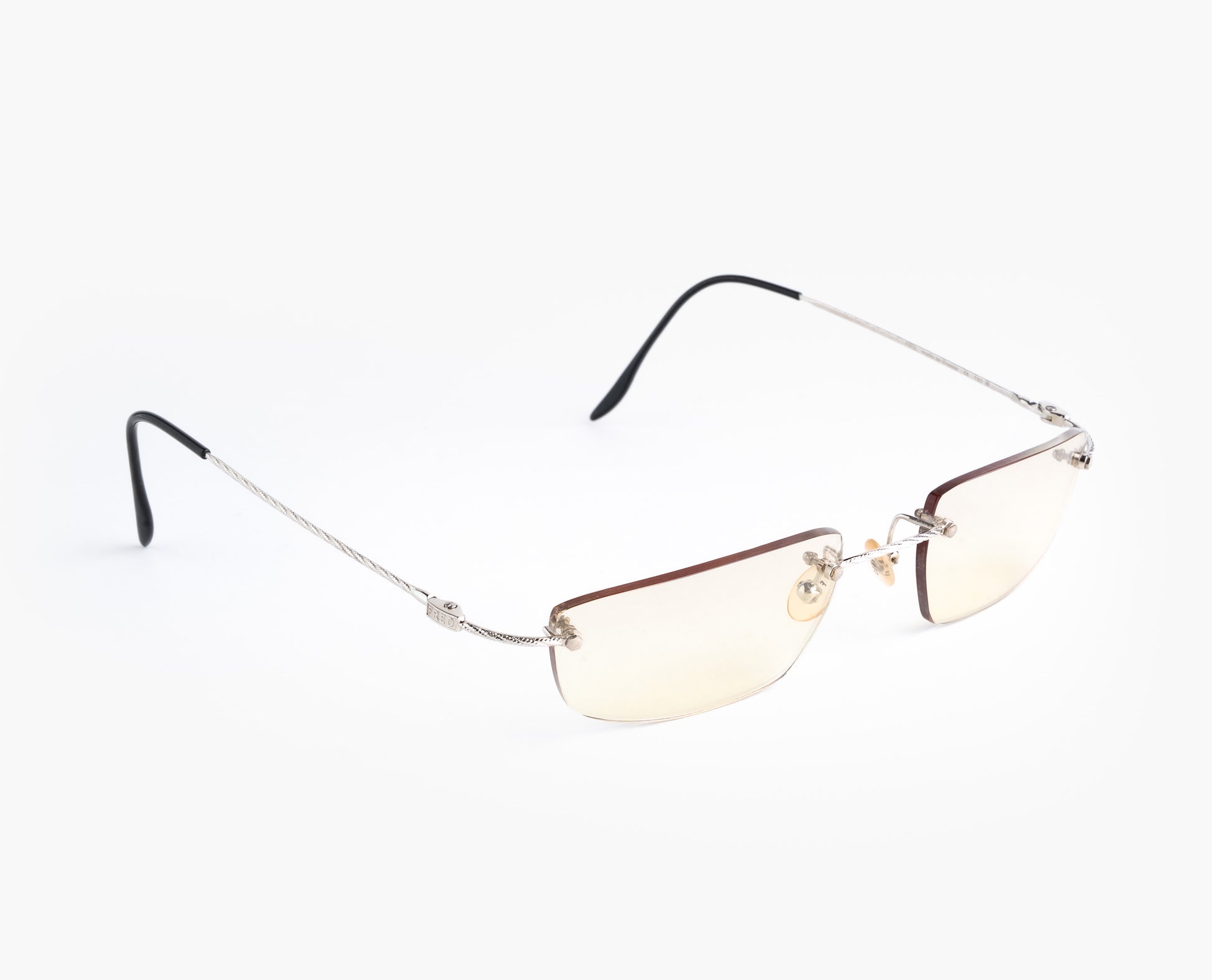 Fred lunettes oddframes sunglasses vintage 1990's l10 l01 grey rimless silver platinum