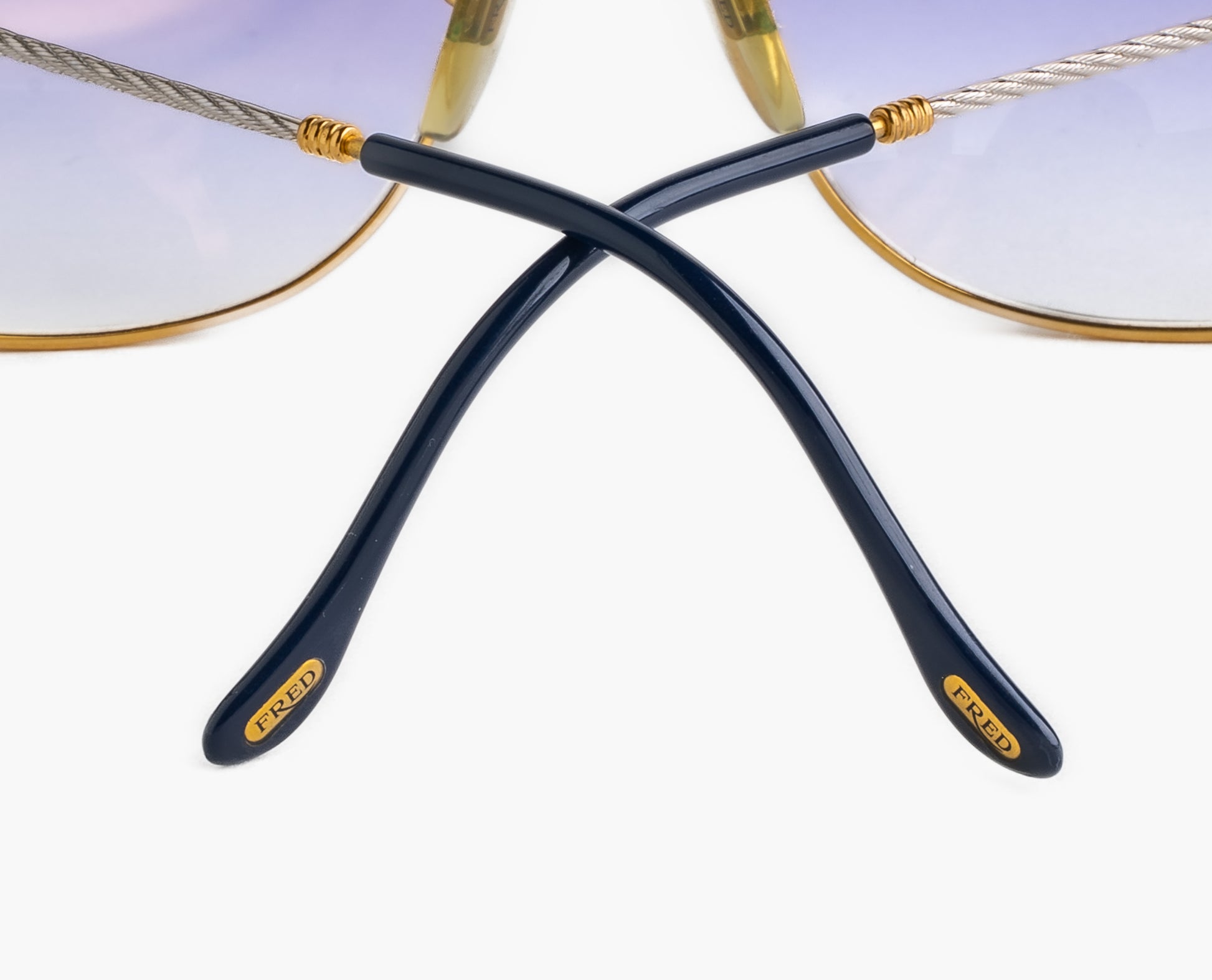 Fred lunettes made in france. purple sunglasses aviator rare vintage oddframes odd frames cable designer gold cap horn 1980s 80s