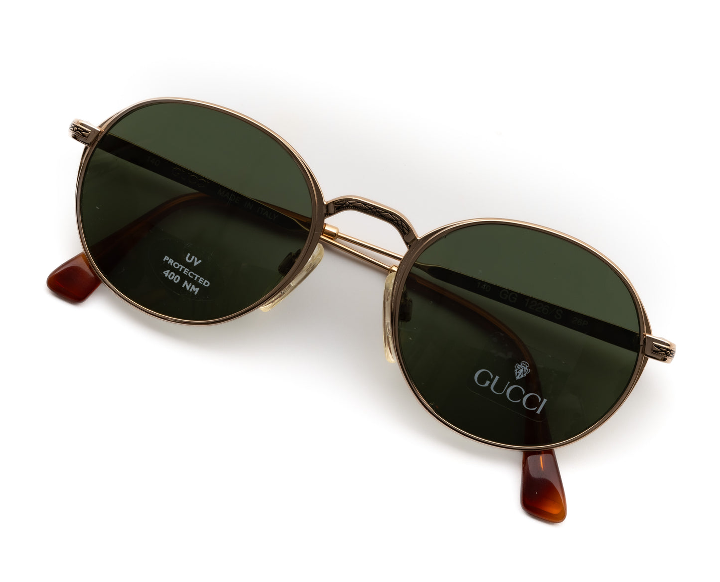 Odd Frames unique vintage gucci Round sunglasses with gold frame and dark green lenses GG 1226