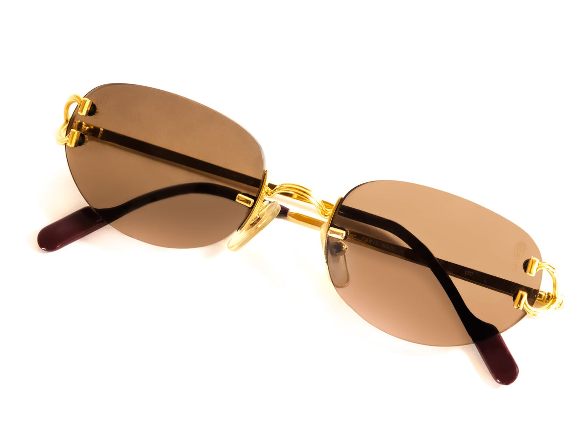 Vintage CARTIER 130 Rimless Oval Eyeglasses Gold C Decor Frames Made In France Cartier Gold Clear Sunglasses for Women for sale | eBay main image 3