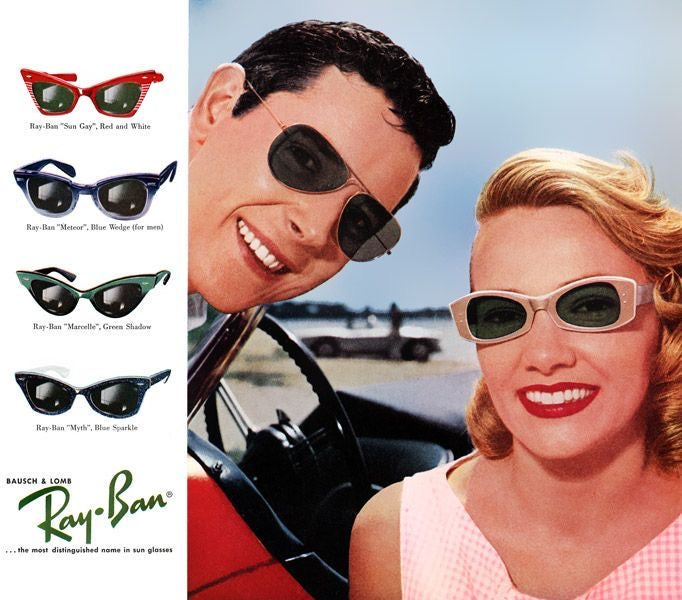 vintage ray ban bl lomb bausch 1950s rockabilly pinup sunglasses sun-gay cat-eye made in usa black print