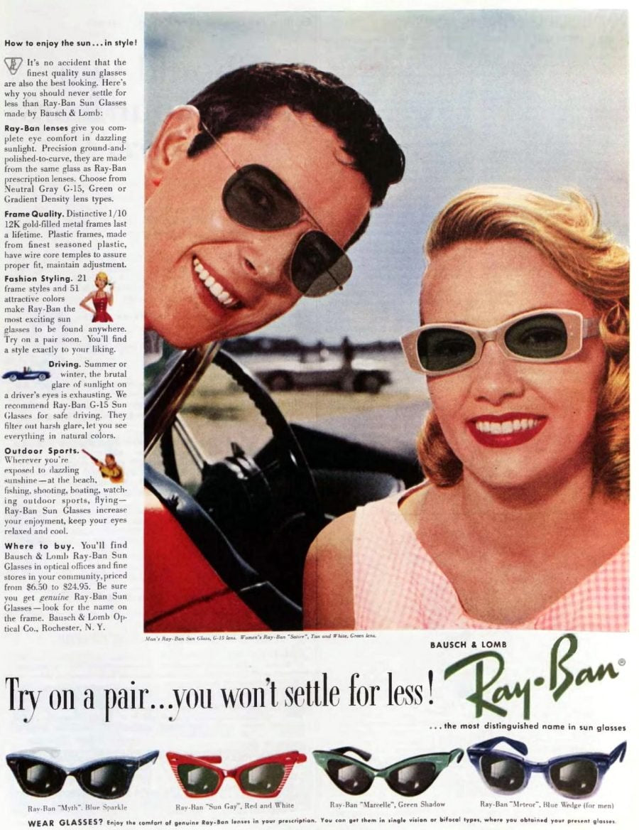 vintage ray ban bl lomb bausch 1950s rockabilly pinup sunglasses sun-gay cat-eye made in usa black