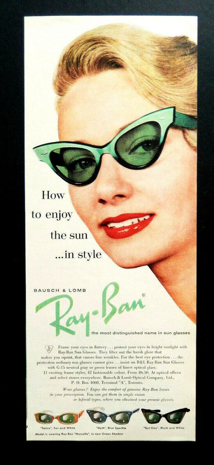 vintage ray ban bl lomb bausch 1950s rockabilly pinup sunglasses sun-gay cat-eye made in usa black print