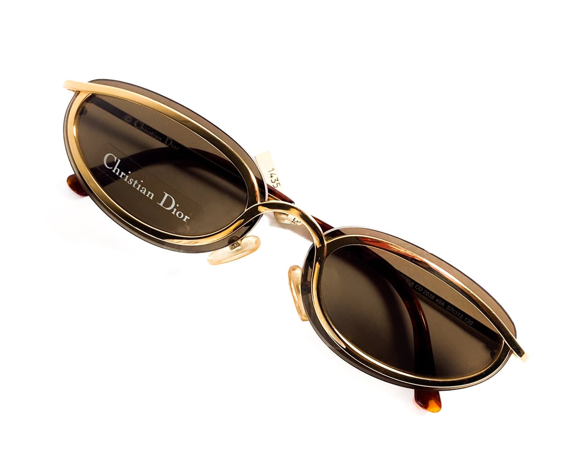 Christian Dior CD 2844 Vintage Rare Logo Brown & Gold Oval Trendy‎ Sunglasses Christian Dior - Gold/Brown - 1998 – OddFrames main image 4