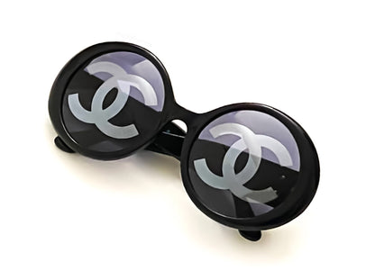chanel black vintage sunglasses logo cc coco 1990s karl lagerfeld oddframes