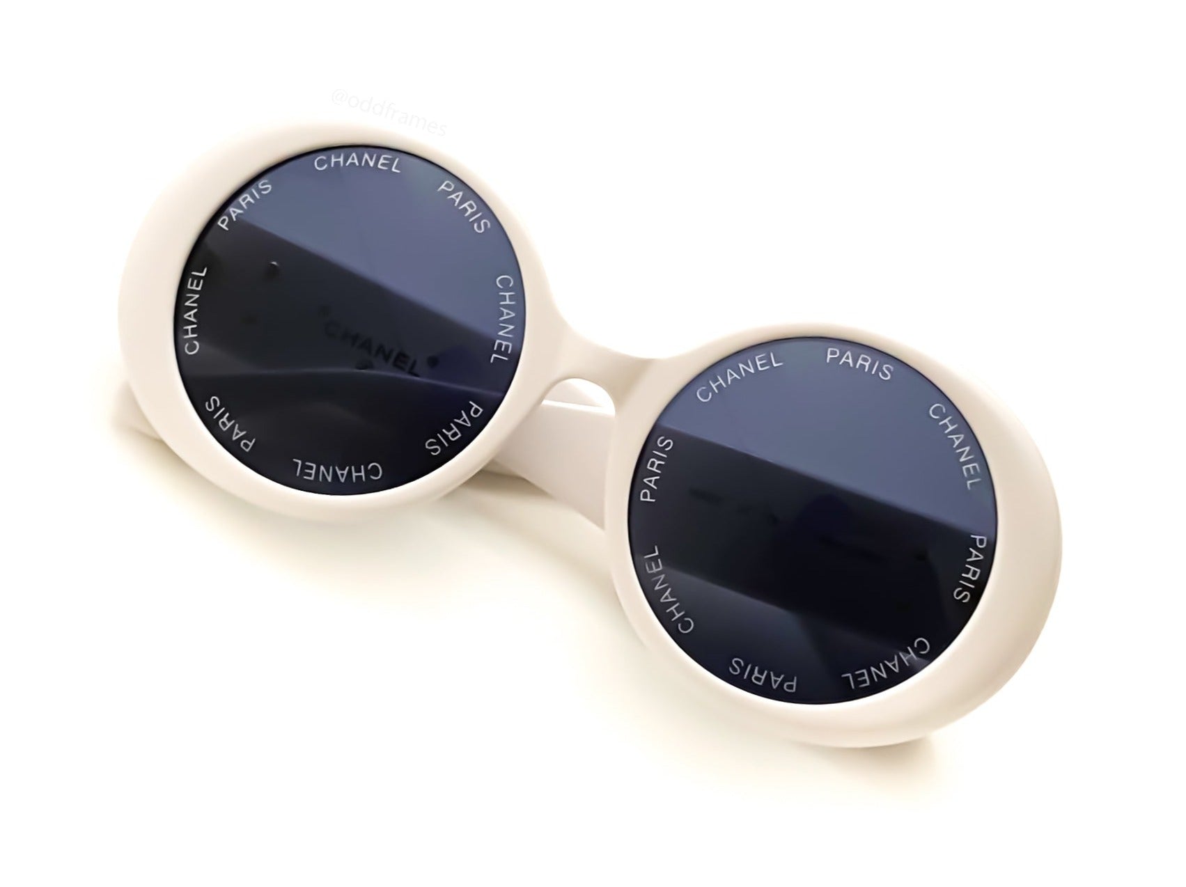 Chanel White Oversize Round with “CHANEL PARIS” Running Around The Lenses