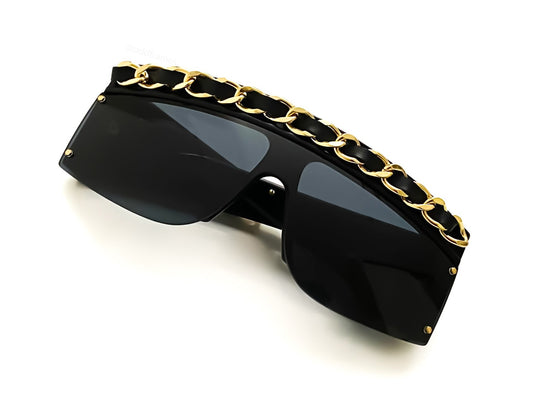 chain sunglasses chanel rare vintage unique karl lagerfeld  authentic lady gaga oddframes black gold